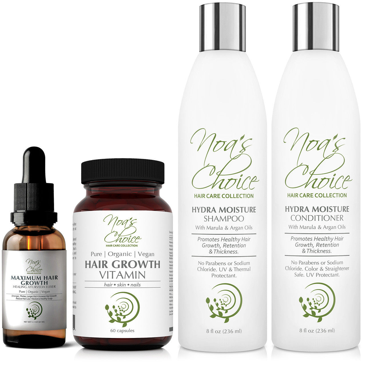 Noa's Choice Organic AYURVEDIC Hair Growth & Strengthening Shampoo - Conditioner- Hair Elixir - Hair growth Vitamins- Ayurvedic Hair Elixir Kit