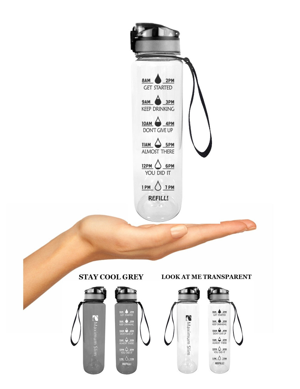 Motivational Water Bottle - 32oz/1000ml - Look at Me Transparent Motivational Water Bottle - 32oz/1000ml - Look at Me Transparent