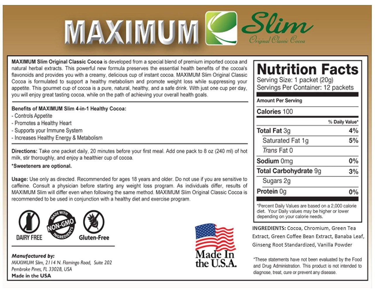 Maximum Slim Original Classic Cocoa, 12 ct Maximum Slim Original Classic Cocoa, 12 ct